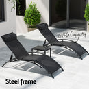 Gardeon 3PC Sun Lounge Outdoor Lounger Steel Table Chairs Patio Furniture Garden-5