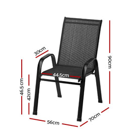 Gardeon 2PC Outdoor Dining Chairs Stackable Lounge Chair Patio Furniture Black - 0