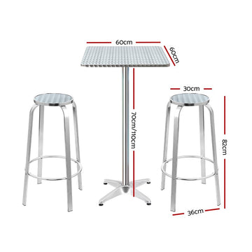 Gardeon 3-Piece Outdoor Bar Set Bistro Table Stools Adjustable Square Cafe - 0