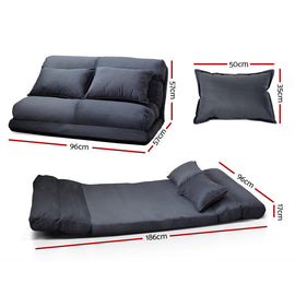 Artiss Floor Lounge Sofa Bed 2-seater Charcoal Suede - 0