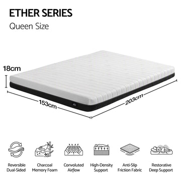 Giselle 18cm Queen Memory Foam Mattress Dual Feel Reversible Charcoal Foam - 0