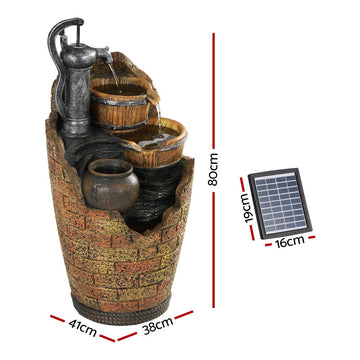 Gardeon Solar Fountain Water Feature Outdoor Cascading Hand Pump Design 80CM - 0