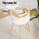 Artiss Ottoman Storage Foot Stool Vanity Velvet Round White-5