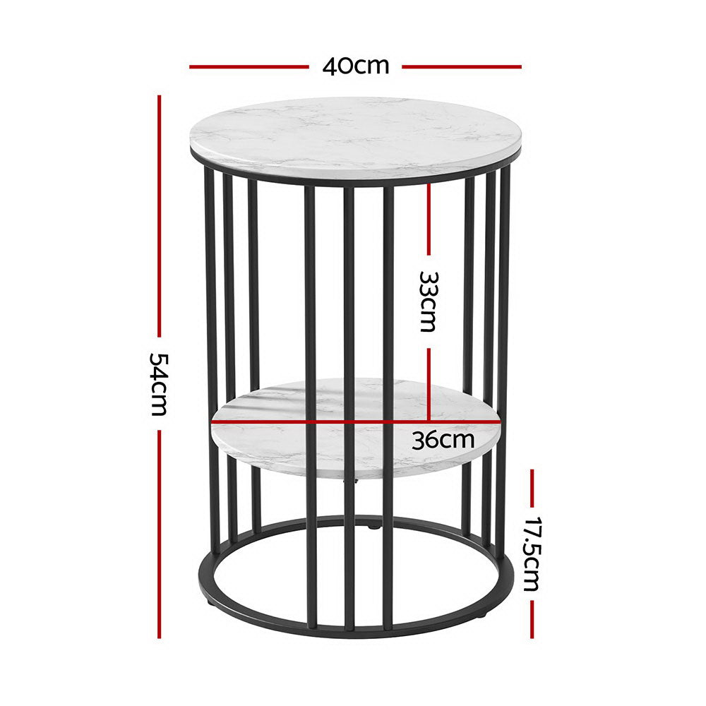 Artiss Coffee Table 2-Tier Round Marble Effect - 0