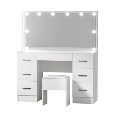 Artiss Dressing Table Set Stool 10 Led Bulbs White Debbie - 0