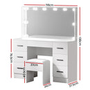 Artiss Dressing Table Set Stool 10 Led Bulbs White Debbie-4