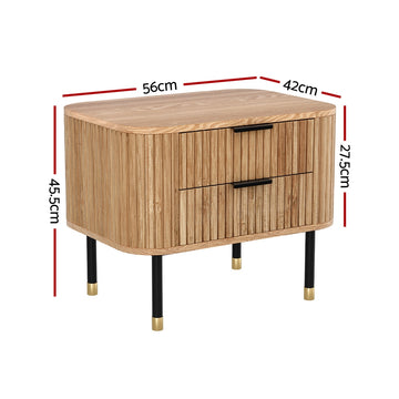 Artiss Bedside Table 2 Drawers Paulownia Wood Pine - 0
