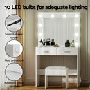 Artiss Dressing Table Vanity Desk Set Stool 10 Led Bulbs White-7