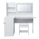 Artiss Dressing Table Corner Vanity Desk Set Stool LED Charging Station White-4