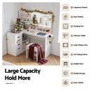 Artiss Dressing Table Corner Vanity Desk Set Stool LED Charging Station White-6