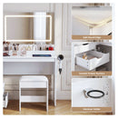 Artiss Dressing Table Corner Vanity Desk Set Stool LED Charging Station White-8