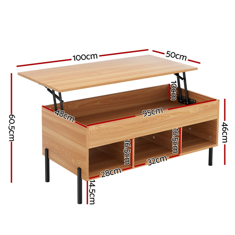 Artiss Coffee Table Lift-top Oak - 0