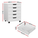 Artiss 5-Drawer Filing Cabinet Mobile Rolling Storage Cabinet Chest of Drawers Stand White-2