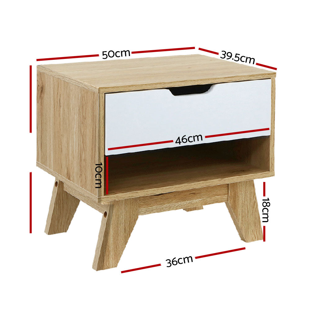 Artiss Bedside Table 1 Drawer with Shelf - IKER White & Oak - 0