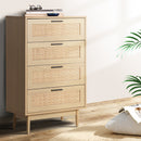 Artiss 4 Chest of Drawers Rattan Tallboy Pine - BRIONY-1
