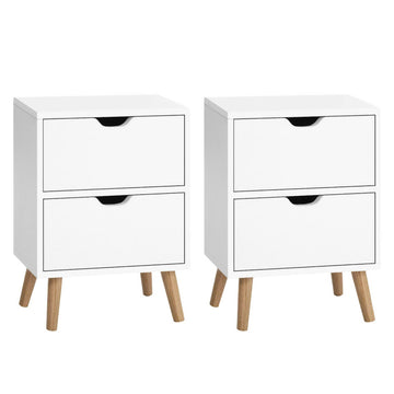 Artiss 2X Bedside Table 2 Drawers - BODEN White - 0