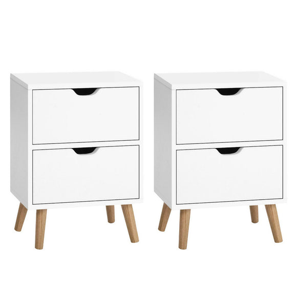 Artiss 2X Bedside Table 2 Drawers - BODEN White