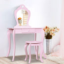 Keezi Kids Dressing Table Stool Set Vanity Mirror Princess Children Makeup Pink-1
