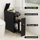 Artiss Bathroom Storage Cabinet Toilet Slim Tissue Box Caddy Holder Side Wooden Black-4