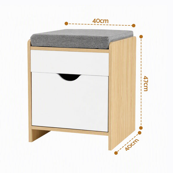 Artiss Storage Ottoman with Drawer 100kg Capacity Footrest Cushion Oak