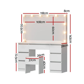 Artiss Dressing Table Vanity Desk Set Stool 12 Led Bulbs White - 0