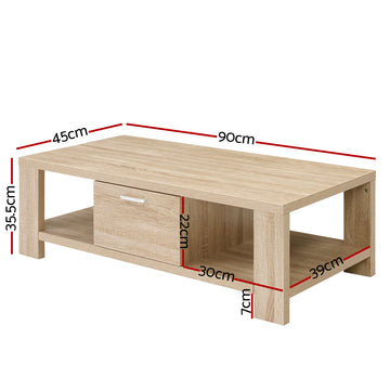 Artiss Coffee Table 1 Drawer Oak Maxi - 0