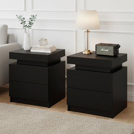 Artiss 2X Bedside Table 2 Drawers Lift-up Storage Black