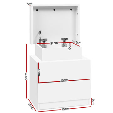 Artiss Bedside Table 2 Drawers Lift-up Storage - COLEY White - 0