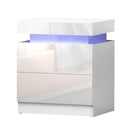Artiss 2X Bedside Table LED 2 Drawers Lift-up Storage - COLEY White-2