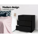 Artiss Bedside Table LED 3 Drawers - MORI Black-4