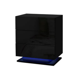 Artiss 2x Bedside Table LED 3 Drawers - MORI Black - 0