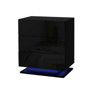 Artiss 2x Bedside Table LED 3 Drawers - MORI Black - 0