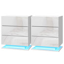 Artiss 2x Bedside Table LED 3 Drawers - MORI White-1