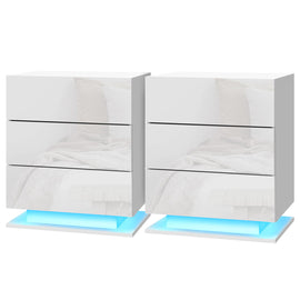 Artiss 2x Bedside Table LED 3 Drawers - MORI White