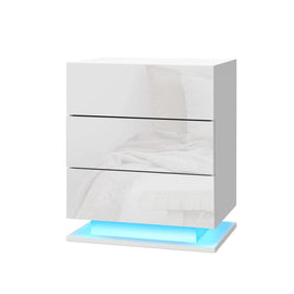 Artiss 2x Bedside Table LED 3 Drawers - MORI White - 0