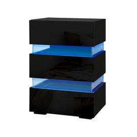 Artiss 2x Bedside Table LED 3 Drawers - LUMI Black - 0