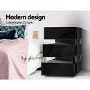 Artiss 2x Bedside Table LED 3 Drawers - LUMI Black-6