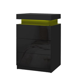 Artiss 2X Bedside Table LED 3 Drawers - COLEY Black - 0