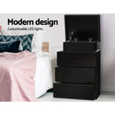 Artiss 2X Bedside Table LED 3 Drawers - COLEY Black-5