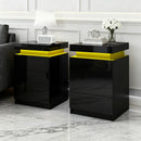 Artiss 2X Bedside Table LED 3 Drawers - COLEY Black-7
