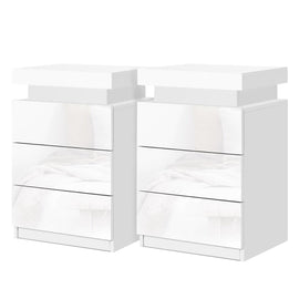 Artiss 2X Bedside Table LED 3 Drawers - COLEY White
