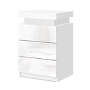 Artiss 2X Bedside Table LED 3 Drawers - COLEY White-2