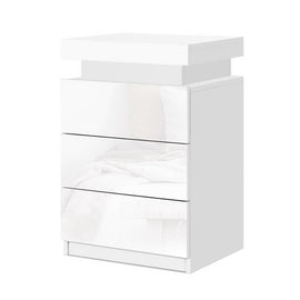 Artiss 2X Bedside Table LED 3 Drawers - COLEY White - 0