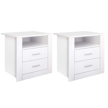 Artiss 2 X Bedside Table 2 Drawers with Shelf - TARA White