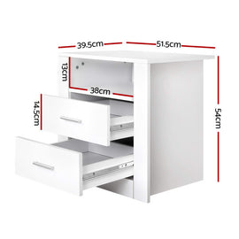 Artiss 2 X Bedside Table 2 Drawers with Shelf - TARA White - 0