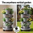 Green Fingers 5 Tier Vertical Garden Planter, Stackable Planters with 4 Wheels, Grey, Raised Garden Bed, Garden Tower Indoor Outdoor, Auto Drainage System, for Strawberries, Herbs, Flower, Vegetables-4