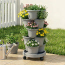 Green Fingers 5 Tier Vertical Garden Planter, Stackable Planters with 4 Wheels, Grey, Raised Garden Bed, Garden Tower Indoor Outdoor, Auto Drainage System, for Strawberries, Herbs, Flower, Vegetables-1