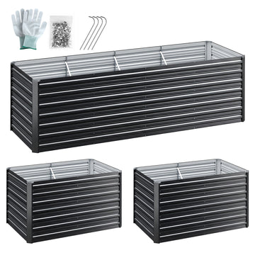 Green Fingers 2-in-1 Raised Garden Bed Kit, 240cm/120cm| 77cm Extra Deep Ergonomic Planter Box | Protect Your Back | Galvanised Steel Vegetable Flower Pot for Outdoor Garden | Includes Gloves & Pegs