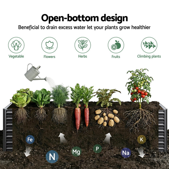 Green Fingers 2-in-1 Raised Garden Bed Kit, 240cm/120cm| 77cm Extra Deep Ergonomic Planter Box | Protect Your Back | Galvanised Steel Vegetable Flower Pot for Outdoor Garden | Includes Gloves & Pegs