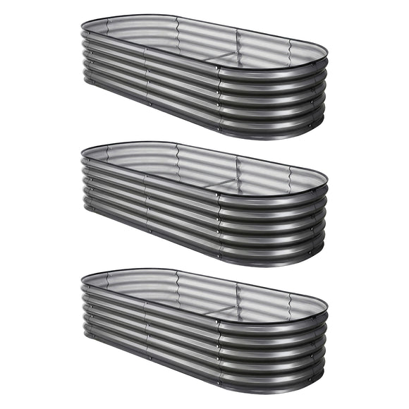 Green Fingers 3 Pcs Raised Garden Bed Kit Oval Galvanized Steel Planter Boxes 160x80x42cm, Heavy Duty Metal Elevated Garden Bed for Vegetables Flowers Herbs, with Safety Edging, Gloves & Pegs Included
